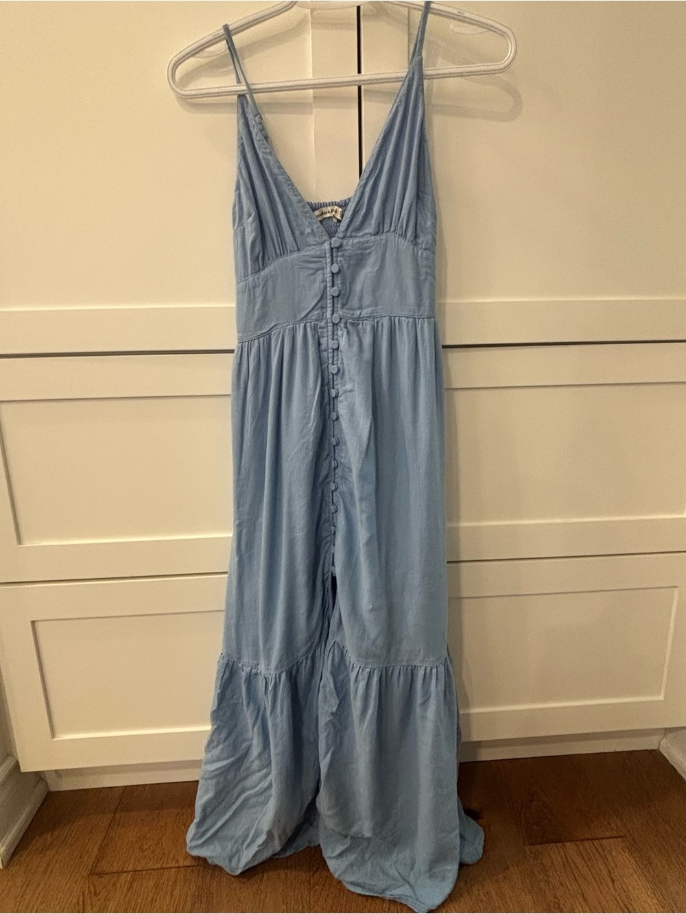 Abercrombie and Fitch Light Blue Spaghetti Strap Button-Front Maxi Dress - Picture 2 of 8